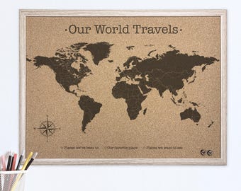 World Push Pin Map Cork Board, Travel Wall Decor for Apartment, Dorm and Home