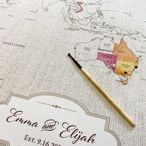 Weltkarte Aquarell Karte DIY - Geschenke zum 2.Jahrestag aus Baumwolle für Sie und Ihn, Reisegeschenke JW Designatelier