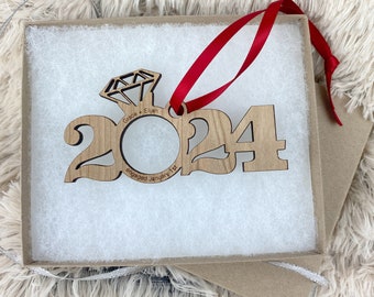 Personalized 2024 Engagement Ring Wood Ornament - Engaged Gift Idea | JW Design Studio