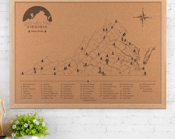 GWHVA Virginia State Park Cork Map X JW Design Studio Gifts - Hiking Push Pin Map