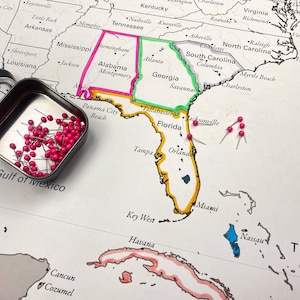 paper 1st anniversary gift idea, DIY Coloring USA poster push pin travel map