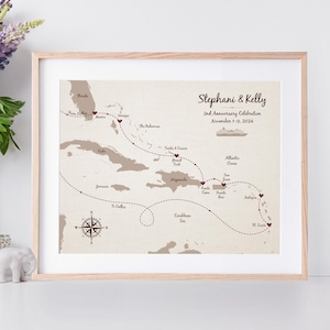 Ideia de presente de aniversário em algodão - Mapa de itinerário de cruzeiro personalizado como lembrança | JW Design Studio