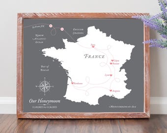 Honeymoon Map Art - Custom Keepsake, Personalized Paper or Cotton Anniversary Gifts | JW Design Studio