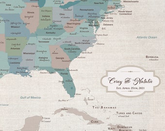 Personalized USA Travel Map with Pins: Cotton 2nd Anniversary Gifts Idea