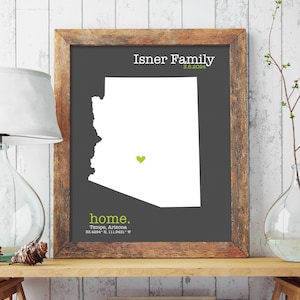 Mapa del estado de residencia con corazón: regalo personalizado para inauguración de la casa, arte para la primera vivienda, decoración de pared con orgullo por el estado de residencia / JW Design Studio