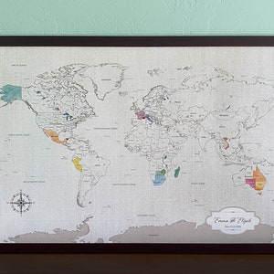 Cotton Anniversary Gift for him her World Watercolor Map, 2nd anniversary, travel gifts JW Design Studio image 7