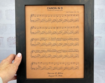 9th anniversary leather sheet music art, wedding song engraved