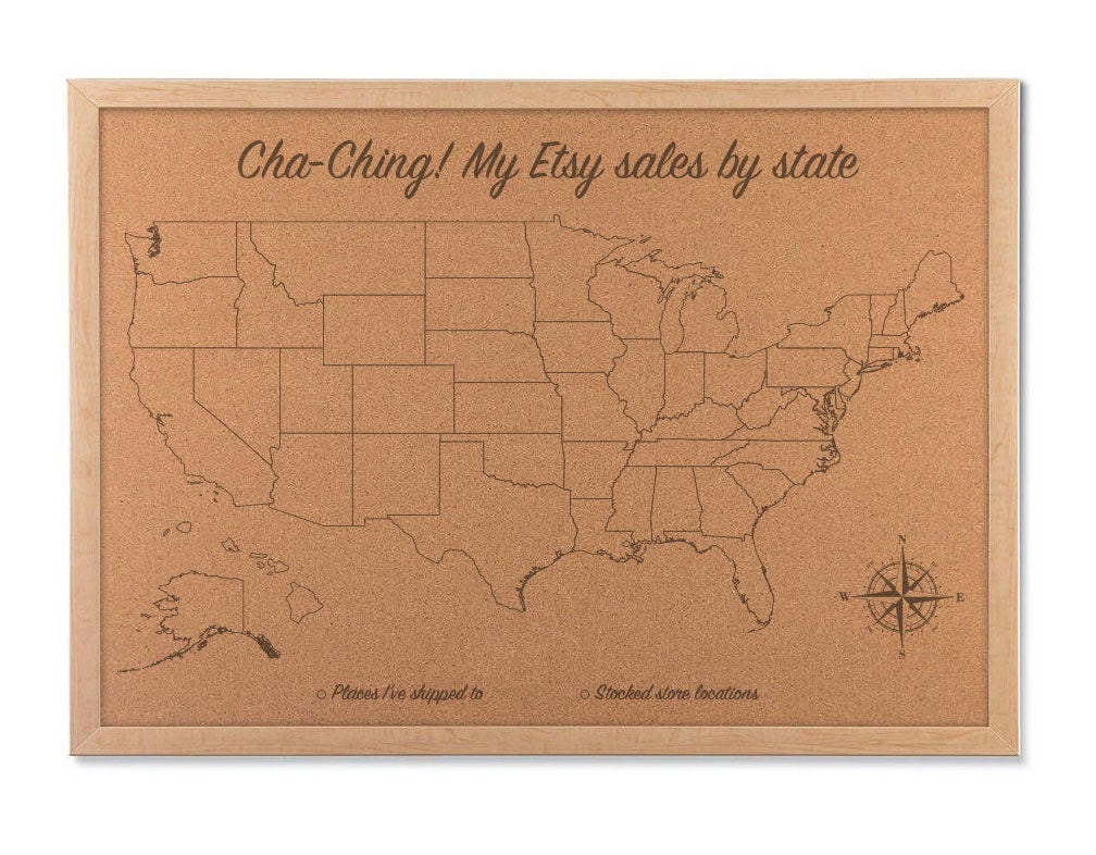 Etsy Order Map Etsy seller Sales map tracker USA Cork Map Etsy