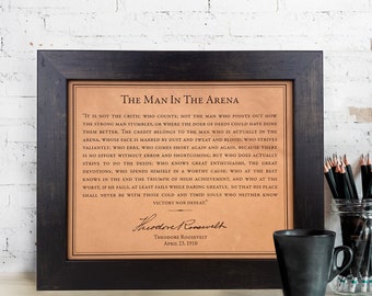 Man in the Arena Wall Art - Leather Quote, Men's office decor, Graduation gift for him