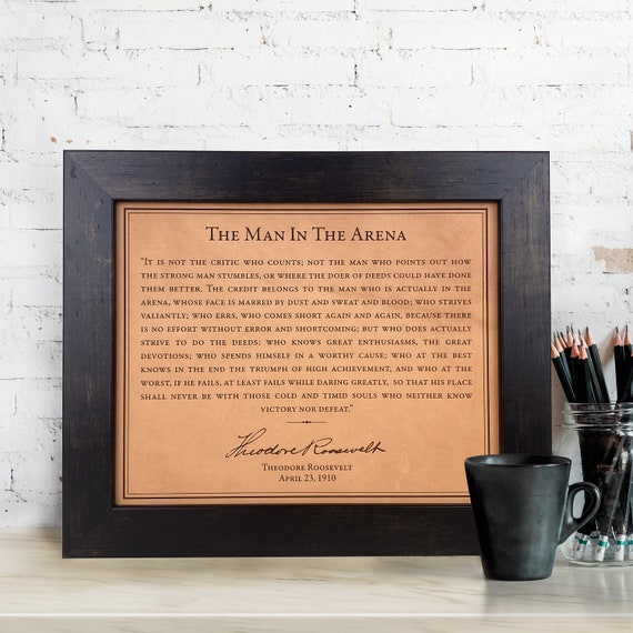 Man in the Arena Wall Art - Leather Quote, Men's office decor, Graduation gift for him