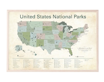 Custom National Parks Push Pin Map: 1st Anniversary Travel Gift