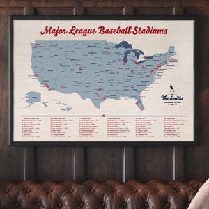 MLB Stadium Map Poster: Baseball Fan Travel Tracker with Pins