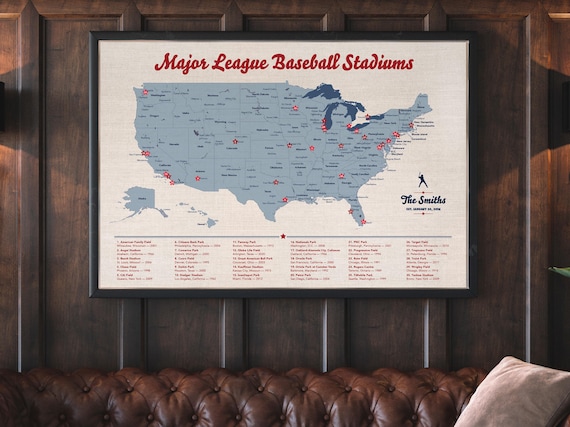 MLB Stadium Map Poster: Baseball Fan Travel Tracker With Pins - Etsy