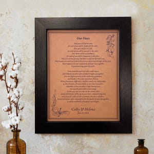 Personalized Vegan, Leather Alternative Art - Engraved Vows, First Dance, 3rd 9th Anniversary Gift | JW Design Studio