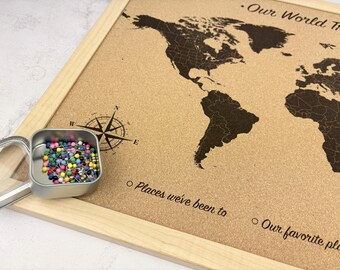 Cork World Push Pin Map - Unique Travel Gifts, Dorm and Apartment Decor, Christmas Gifts | JW Design Studio