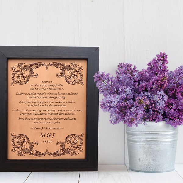 Traditional 3rd Wedding Anniversary Keepsake [ third anniversary leather gift engraved passage ] JW Design Studio