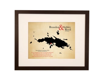 US Virgin Island Map Honeymoon Keepsake Map Carte personnalisée art 2e anniversaire cadeau pour mari carte en coton ou en papier
