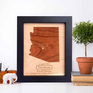 Mapa de madera, recuerdo personalizado de la primera casa [CUALQUIER ubicación o estado, idea para el quinto aniversario] JW Design Studio