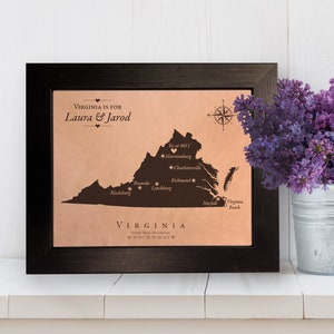 Idea de regalo de cuero con mapa personalizado: regalo de inauguración de la casa, aniversario de recién casados
