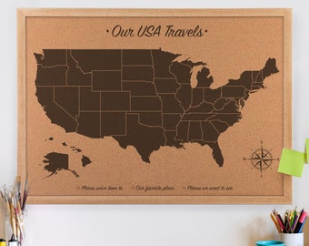 Personalized Cork USA Map with Legend - The Places You&#39;ll Go Travel Gift | JW Design Studio