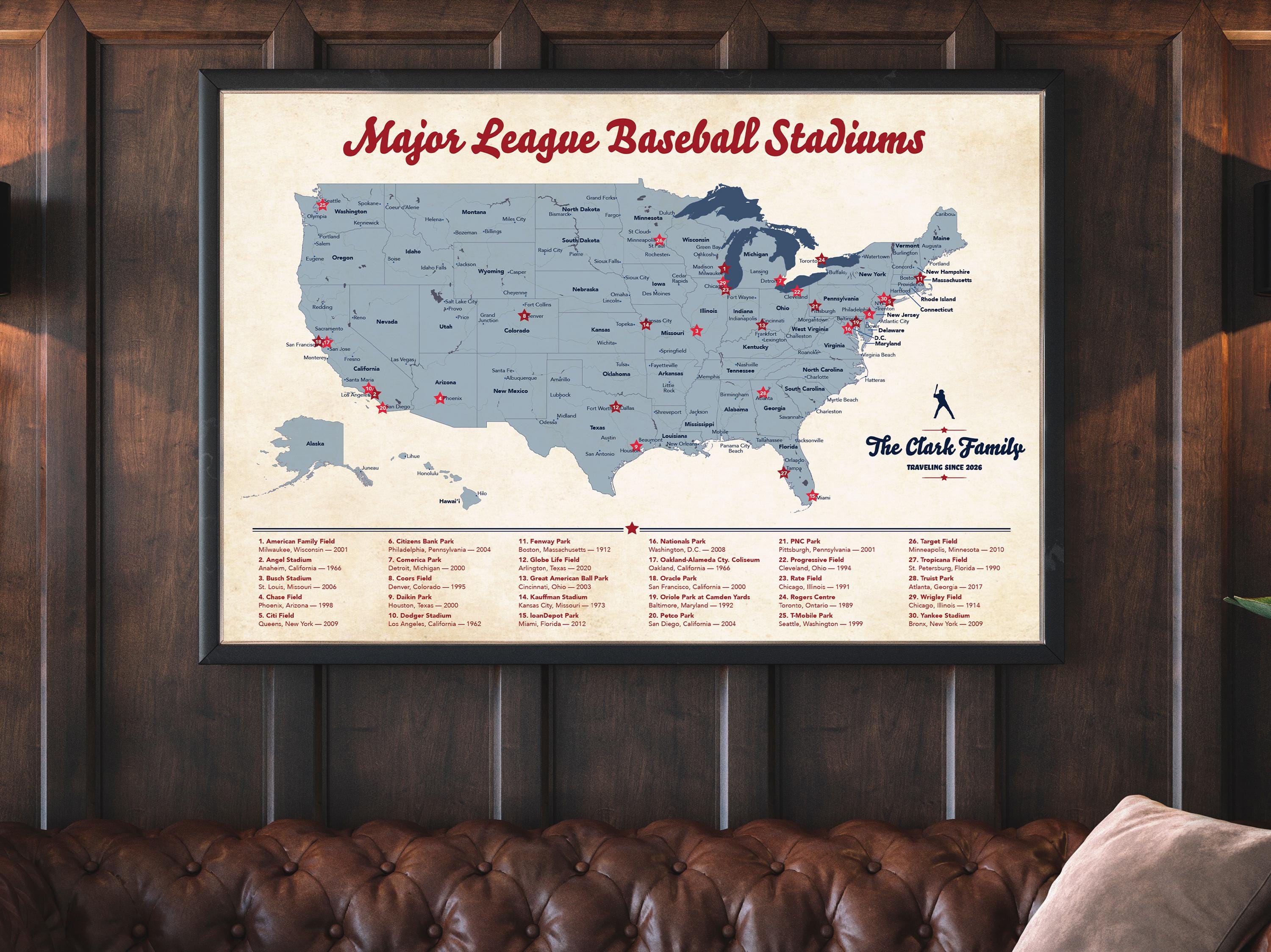 MLB Stadium Map Poster: Baseball Fan Travel Tracker With Pins - Etsy