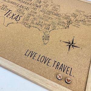 Personalized USA Cork Board Travel Map with Engraved State Names