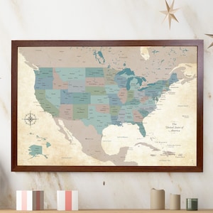 Póster de mapa de viaje de EE. UU. con chinchetas: regalo de cumpleaños o primer aniversario para él o ella / JW Design Studio