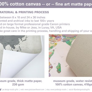 choose 100 percent cotton canvas or fine art matte paper for your custom keepsake map art.