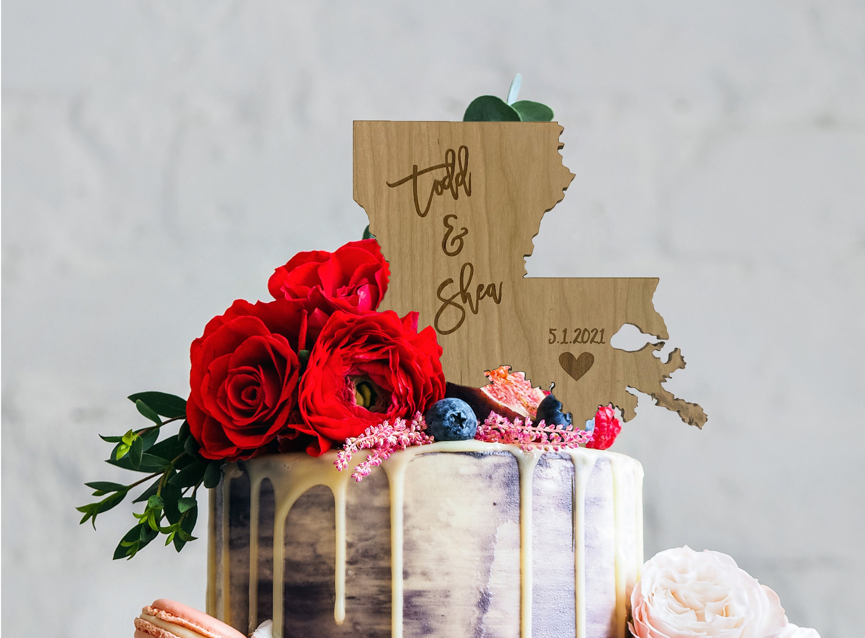 Wood State Cake Topper [Any state, rustic country vineyard wedding decor ] JW Design Studio