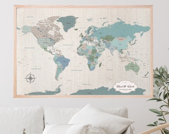 Cotton Anniversary Gift for him her - World push pin personalized travel map | JW Design Studio