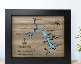 Custom Wood Lake Map Art - YOUR lake choice, unique 5th Anniversary gifts idea