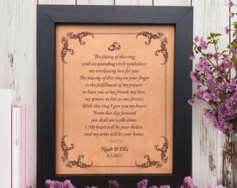 Romantic Wedding Vows on Leather Framed - 3rd and 9th Leather Anniversary Gift Keepsake | JW Design Studio