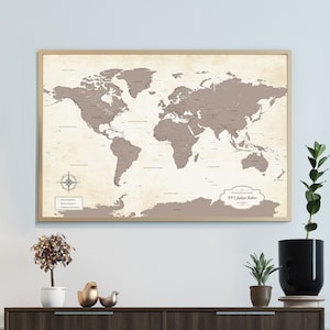 Carte du monde militaire personnalisée avec punaises - Suivi des déploiements, du service actif, des cadeaux de retraite ou de service | Studio de conception JW