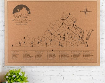 GWHVA Virginia State Park Cork Map X JW Design Studio Gifts - Hiking Push Pin Map