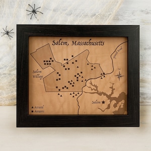 Salem Witch Trials Map - Halloween Lover Gothic Decor, Witchy Art Historical Leather Map