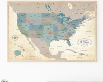 United States Map [ paper 1st anniversary gift idea, Personalized ] JW Design Studio