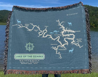 Personalized Lake Map Blanket, Custom Woven Throw for Lake Lovers