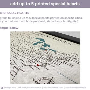 add up to 5 printed hearts on your custom USA push pin travel map
