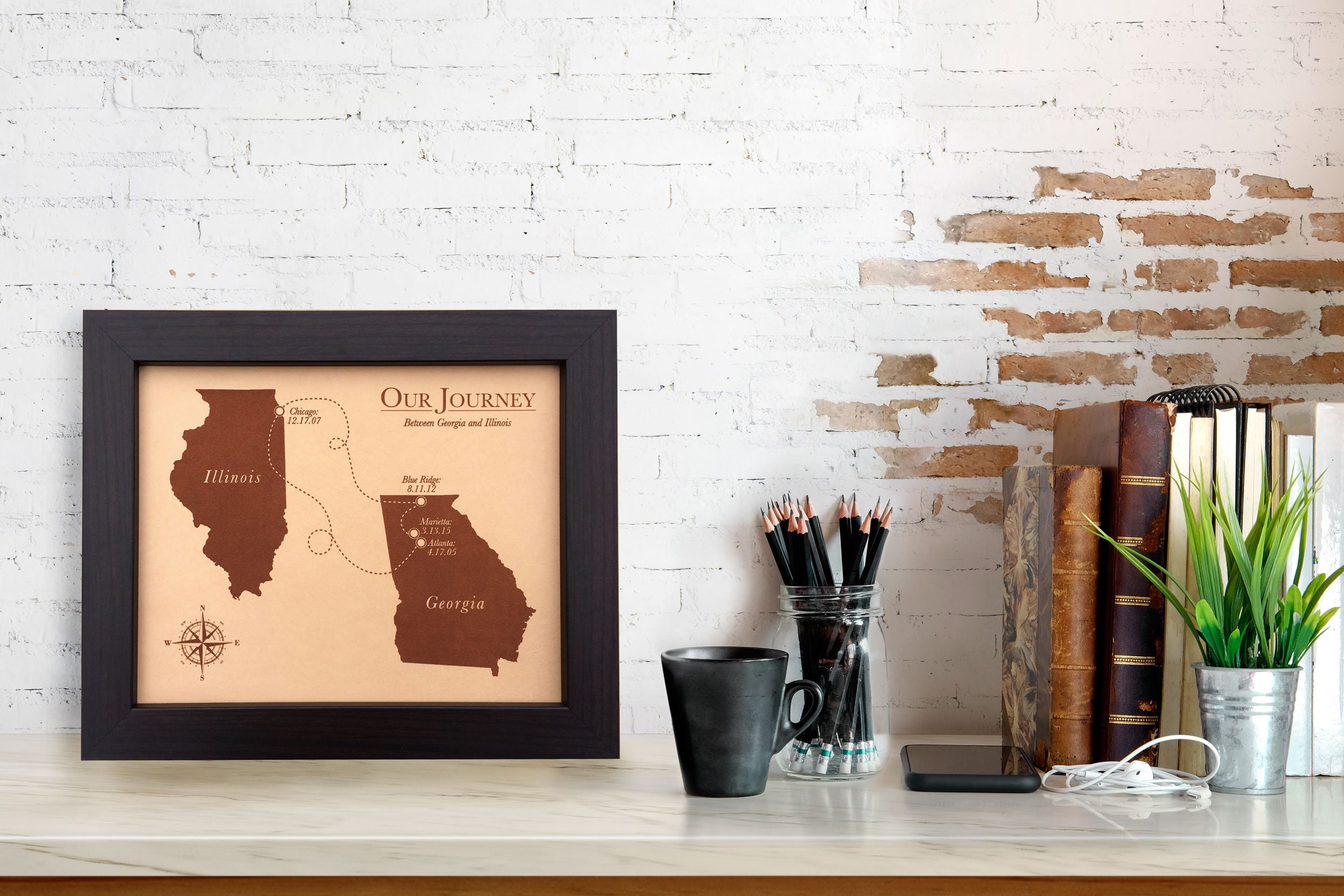 Our journey map leather  [ leather anniversary gift, love story map, …