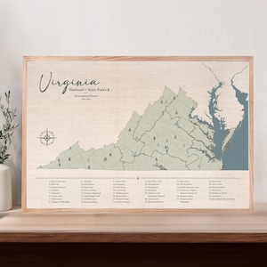 Carte des parcs nationaux des États-Unis et de l'État de la Virginie 43 - Carte de randonnée et d'aventures avec épingles | Studio de conception JW