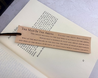 Man in the Arena Leather Bookmark, Gift for Him, Book Lover, Motivational Quote