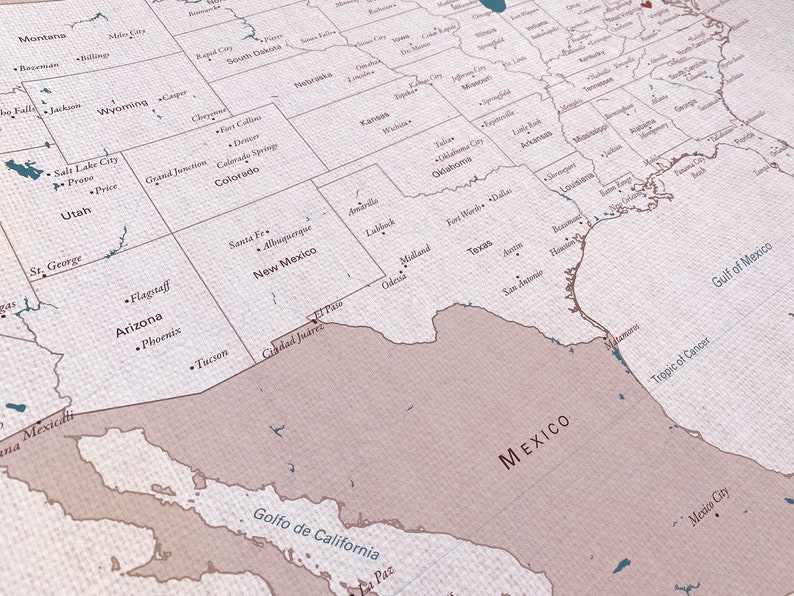 up close image of the cotton texture USA watercolor map showing the canvas texture and neutral design.