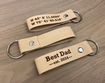 Personalized 9th Anniversary Leather Key Chain with GPS Coordinates | JW Design Studio