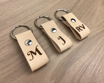 Personalized Small Leather Keychain - Monogram Initial Gift | JW Design Studio