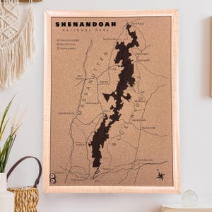 Cork Board-kaart van Shenandoah National Park - wandelavontuurcadeaus voor hem of haar | JW Design Studio