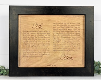 Custom Engraved Wedding Vows on Wood - 5th Anniversary Gift for couples