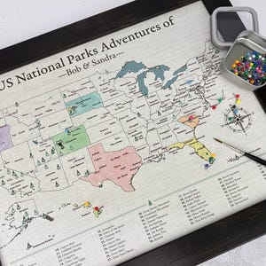 Personalized US National Parks Push Pin Travel Map, 11x14 Available Framed - Cotton 2nd Anniversary Gift