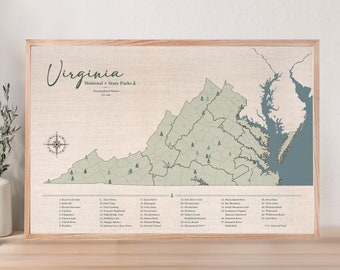 Virginia State and US National Parks Map - Push Pin Hiking Adventure Map | JW Design Studio