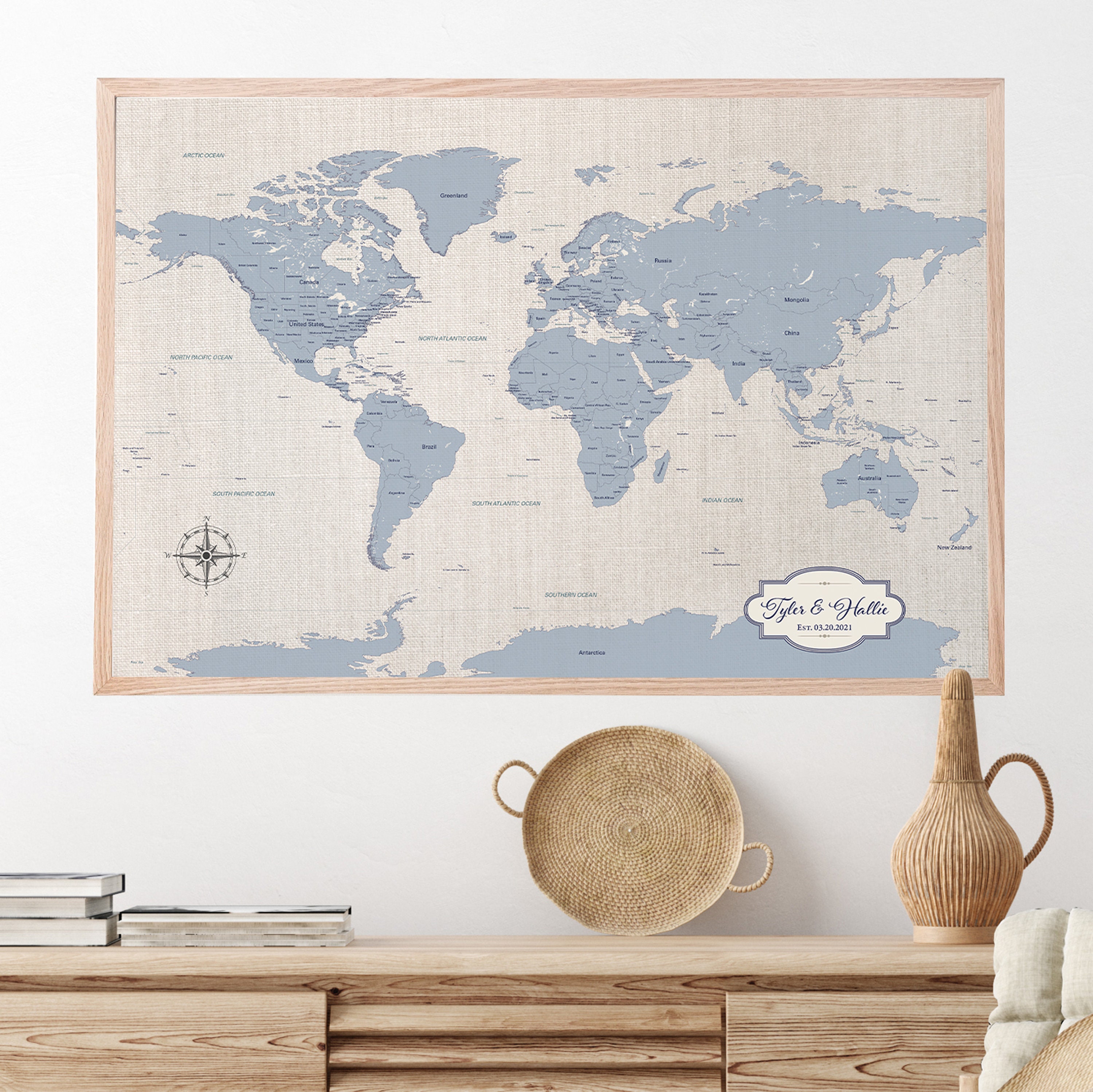 Blue World Map - Etsy