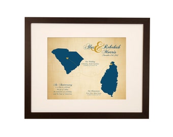 wedding map poster 2 states keepsake map [ our journey love story wedding map] JW Design Studio